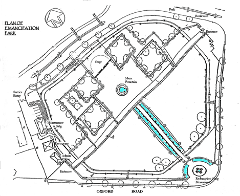 Map showing the layout of Emancipation Park